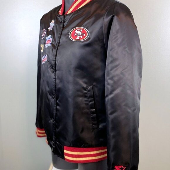 Share San Francisco 49ers Woman's 5 Time Super Bowl Jacket STARTER BLACK XL - Picture 2 of 11